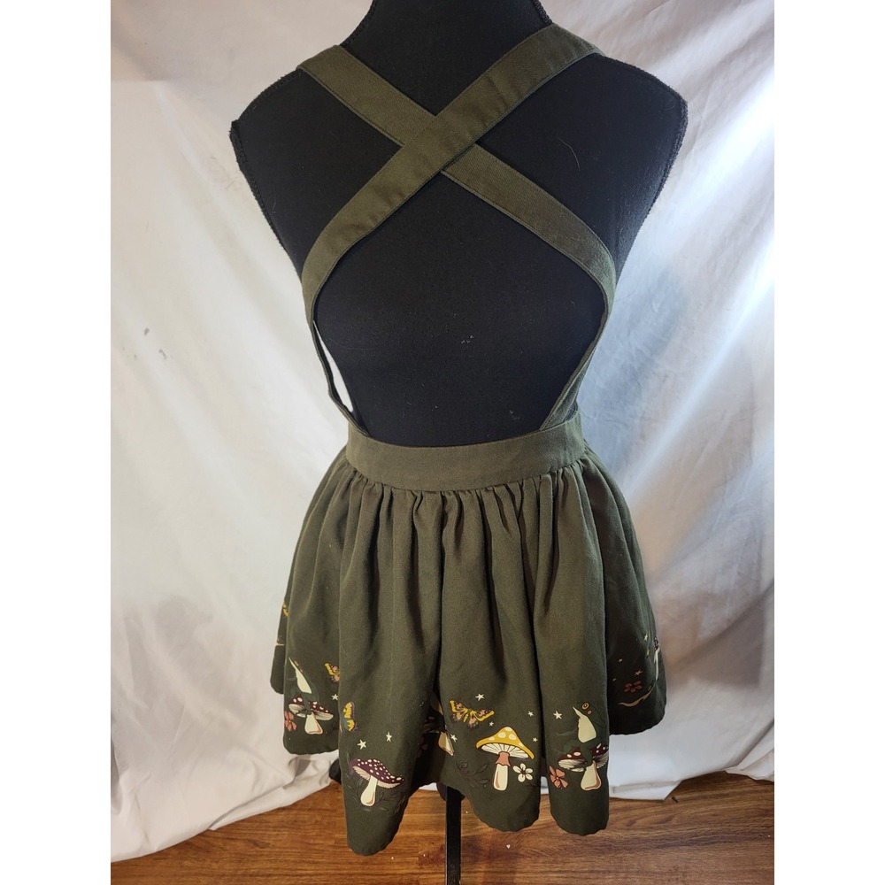 Thorn and Fable Overall Skirt Green Fairy Whimsical Size Small Frogs Mushrooms